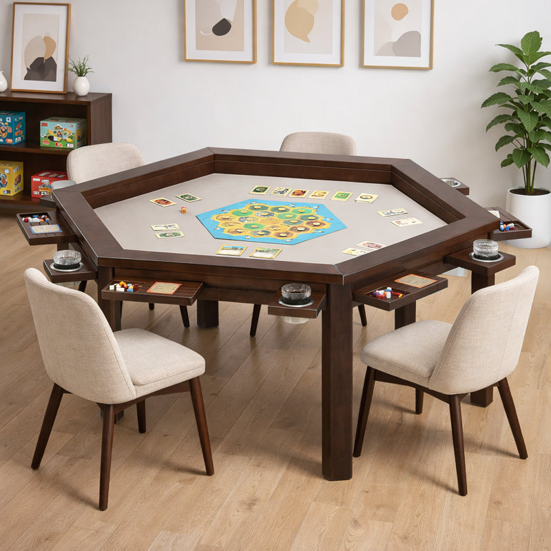 AHB Hexagonal Solid Wood Board Game Table For 4-6 Players